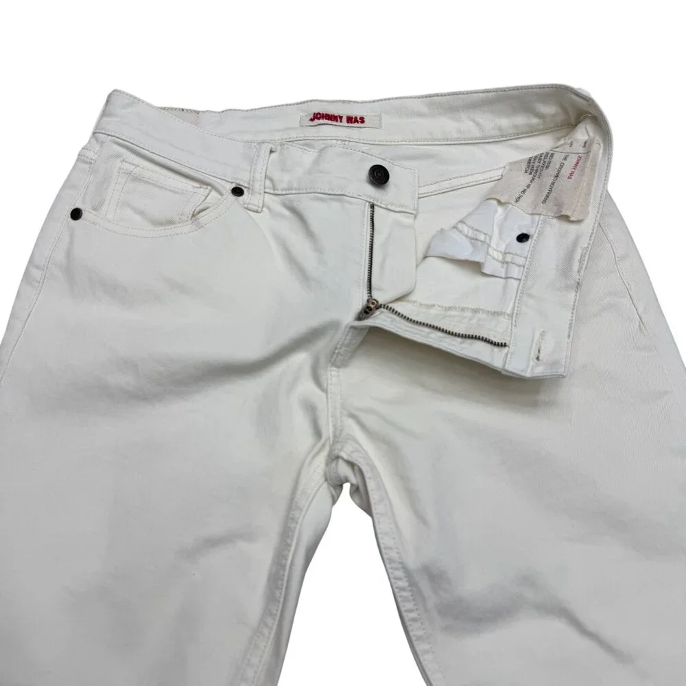 Johnny Was The Cropped Boyfriend Jean Women's Off White Pants Fray Hem, Size 27 - Picture 4 of 13